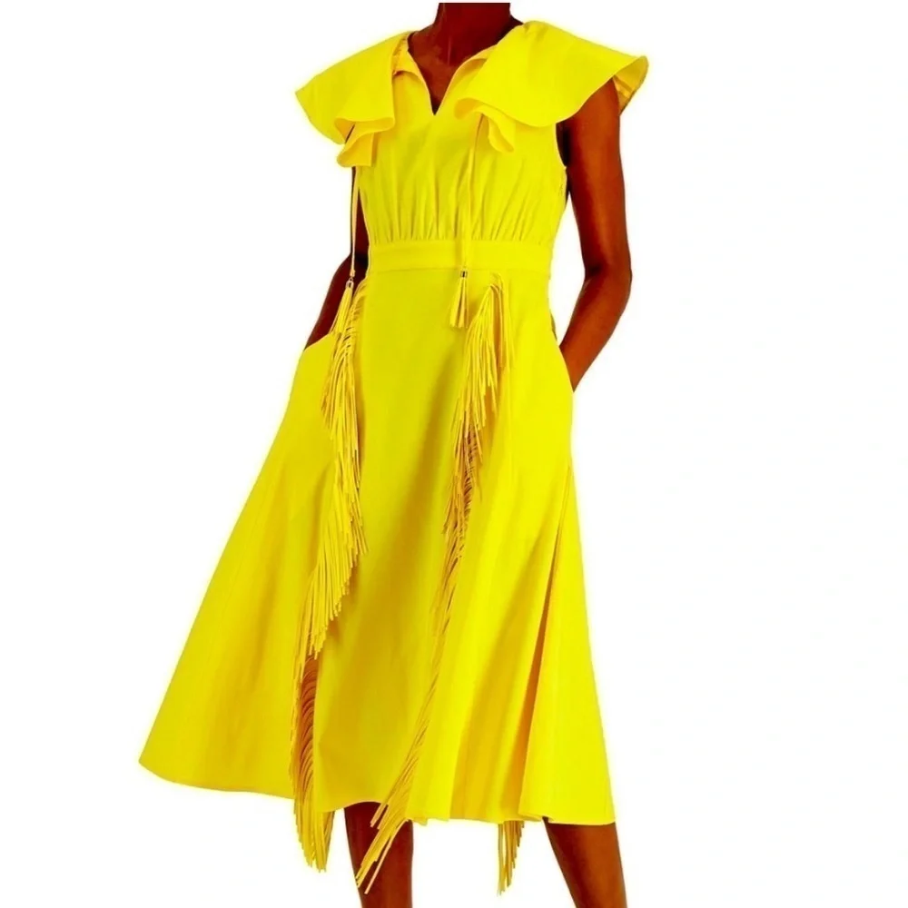 INC international concepts Fringe Trim Midi Dress,‎ Yellow Sz M